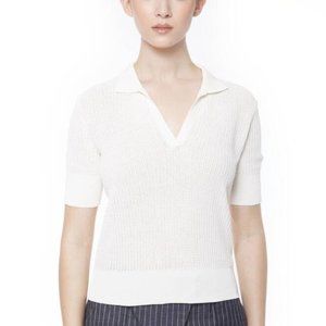 Eleventy Womens Open Stitch 100% Cotton Short Sleeve Knit V Neck Top Size SX NWT